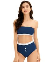 2er Set Damen Bandeau-BH trägerloser BH aus Bio-Baumwolle ohne Bügel Schwarz/Türkis oder Dunkelblau/Weiß