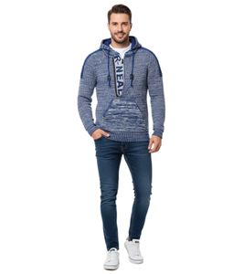 Moderner Herren Strick-Pullover Kapuzen-Sweater Grobstrick-Hoodie Strick-Jacke 13290 Sax-Blau