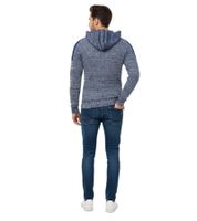 Moderner Herren Strick-Pullover Kapuzen-Sweater Grobstrick-Hoodie Strick-Jacke 13290 Sax-Blau