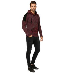Moderner Herren Strick-Pullover Kapuzen-Sweater Grobstrick-Hoodie Strick-Jacke 13290 Rot