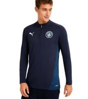 Official PUMA Manchester City Men's 1/4 Zip Hybrid Top, Sustainable Premier League Football Shirt 701228951 002 Navy Blue