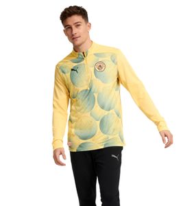 offizielles PUMA Manchester City Herren Pre-Match Trikot 1/4 Zip Top nachhaltiges Premier League Fußball-Shirt 701231065 004 Gelb/Blau