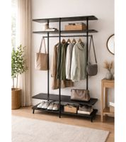 Modern Hallway Wardrobe - Hallway Wardrobe with Clothes Rails and Shelves, Wood & Metal, 120 x 38.5 x 178 cm, 937120, Black