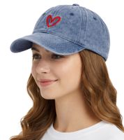 Liebevolle ZWILLINGSHERZ Herz Classic Base-Cap mit Herz-Stickerei Baumwoll-Cap justierbare Cappy Schirm-Mütze 4603M K258208 Blau