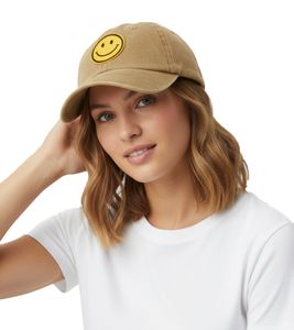 freche ZWILLINGSHERZ Smiley Classic Base-Cap mit Smiley-Patch Baumwoll-Cap justierbare Cappy Schirm-Mütze 4603M K258209 Khaki