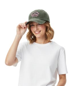 fröhliche ZWILLINGSHERZ Happy Vibes Classic Base-Cap mit Positive Vibes Schriftzug Baumwoll-Cap justierbare Cappy Schirm-Mütze 4603M K5403-3 Army-Grün/Grau