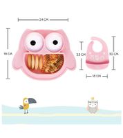 Plato de silicona antideslizante Brunoko para bebé, juego 2 en 1 con babero y bandeja recolectora, sin BPA, rosa