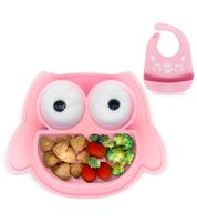 Plato de silicona antideslizante Brunoko para bebé, juego 2 en 1 con babero y bandeja recolectora, sin BPA, rosa