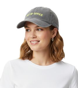 aussagekräftige ZWILLINGSHERZ Classic Base-Cap mit OUT OF OFFICE Schriftzug Baumwoll-Cap justierbare Cappy Schirm-Mütze 4603M K5404-2 Grau