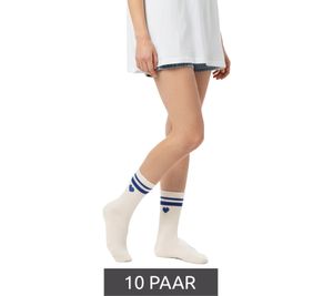 10 Paar bequeme ZWILLINGSHERZ Damen Socken Tennis-Socken mit Herz-Stickerei Alltags-Strümpfe Baumwoll-Socken 4603S K248141 Weiß/Blau