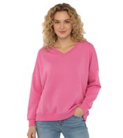 bequemer ZWILLINGSHERZ Pullover Damen Sweat-Pullover GOOD VIBES HAPPINESS mit V-Ausschnitt 46080-4 Neonpink
