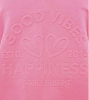 bequemer ZWILLINGSHERZ Pullover Damen Sweat-Pullover GOOD VIBES HAPPINESS mit V-Ausschnitt 46080-4 Neonpink