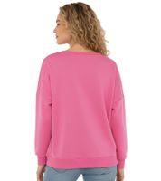 bequemer ZWILLINGSHERZ Pullover Damen Sweat-Pullover GOOD VIBES HAPPINESS mit V-Ausschnitt 46080-4 Neonpink