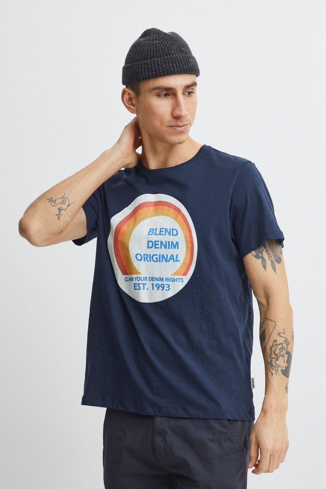 BLEND T-Shirt Uomo – Girocollo A Righe In Puro Cotone Biologico, Vestibilità Normale