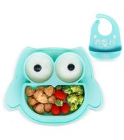 Rutschfestes Brunoko Silikon-Babyteller 2-in-1 Baby-Tellerset Lätzchen mit Auffangschale aus Silikon BPA-frei Rosa oder Mint-Grün