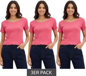 3er Sparpack enganliegendes Damen T-Shirt kurzärmliges Sommershirt aus Bio-Baumwolle 928790 Pink