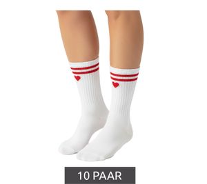 10 Pairs of Comfortable Twin Heart Women's Tennis Socks with Heart Embroidery, Everyday Socks, Cotton Socks 4603S K248141 White/Red