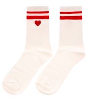 10 Paar bequeme ZWILLINGSHERZ Damen Socken Tennis-Socken mit Herz-Stickerei Alltags-Strümpfe Baumwoll-Socken 4603S K248141 Weiß/Rot