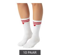 10 Pairs of Comfortable ZWILLINGSHERZ  Women's Tennis Socks with Heart Embroidery, Everyday Socks, Cotton Socks 4603S K248141 White/Red