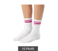 10 Paar bequeme ZWILLINGSHERZ Damen Socken Tennis-Socken mit MOIN-Stickerei Alltags-Strümpfe Baumwoll-Socken 4603S K248142 Weiß/Pink