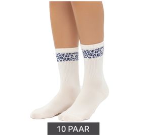 10 Pairs of Comfortable ZWILLINGSHERZ Women's Tennis Socks with Leopard Print - Everyday Socks, Cotton Socks 4603S K248144 White/Blue