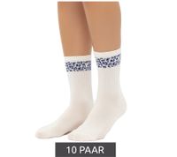 10 Paar bequeme ZWILLINGSHERZ Damen Socken Tennis-Socken mit Leoparden-Muster Alltags-Strümpfe Baumwoll-Socken 4603S K248144 Weiß/Blau