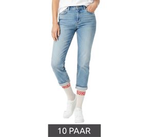 10 Paar bequeme ZWILLINGSHERZ Damen Socken Tennis-Socken mit Leoparden-Muster Alltags-Strümpfe Baumwoll-Socken 4603S K248144 Weiß/Rot