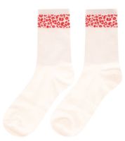 10 Paar bequeme ZWILLINGSHERZ Damen Socken Tennis-Socken mit Leoparden-Muster Alltags-Strümpfe Baumwoll-Socken 4603S K248144 Weiß/Rot