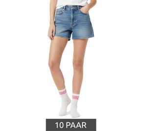 10 Paar bequeme ZWILLINGSHERZ Damen Socken Tennis-Socken mit Leoparden-Muster Alltags-Strümpfe Baumwoll-Socken 4603S K248144 Weiß/Pink