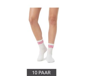 10 Pairs of Comfortable ZWILLINGSHERZ Women's Tennis Socks with Leopard Print - Everyday Socks - Cotton Socks 4603S K248144 White/Pink