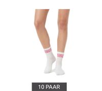 10 Paar bequeme ZWILLINGSHERZ Damen Socken Tennis-Socken mit Leoparden-Muster Alltags-Strümpfe Baumwoll-Socken 4603S K248144 Weiß/Pink