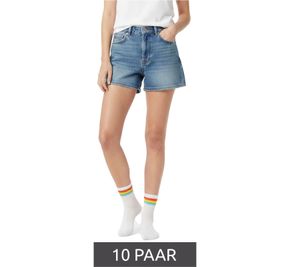 10 Paar bequeme ZWILLINGSHERZ Damen Socken Tennis-Socken mit Regenbogen Alltags-Strümpfe Baumwoll-Socken 4603S K248143 Weiß/Pink/Blau/Grün/Orange/Gelb
