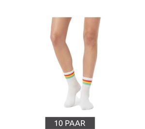10 Pairs of Comfortable ZWILLINGSHERZ Women's Tennis Socks with Rainbow Design, Everyday Socks, Cotton Socks 4603S K248143 White/Pink/Blue/Green/Orange/Yellow