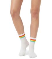 10 Paar bequeme ZWILLINGSHERZ Damen Socken Tennis-Socken mit Regenbogen Alltags-Strümpfe Baumwoll-Socken 4603S K248143 Weiß/Pink/Blau/Grün/Orange/Gelb