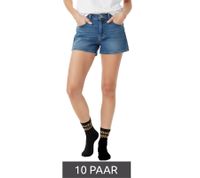 10 Paar bequeme ZWILLINGSHERZ Damen Socken Tennis-Socken mit Leoparden-Muster Alltags-Strümpfe Baumwoll-Socken 4603S K258183 Schwarz/Braun