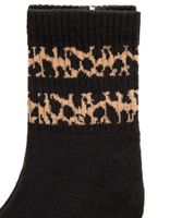 10 Paar bequeme ZWILLINGSHERZ Damen Socken Tennis-Socken mit Leoparden-Muster Alltags-Strümpfe Baumwoll-Socken 4603S K258183 Schwarz/Braun