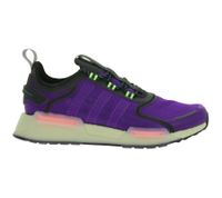 Sporty adidas NMD_V3 sneakers: sustainable running shoes for men and women with BOOST cushioning in orange/black, purple/black/green, or yellow/black