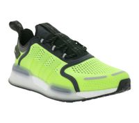 Sporty adidas NMD_V3 sneakers: sustainable running shoes for men and women with BOOST cushioning in orange/black, purple/black/green, or yellow/black