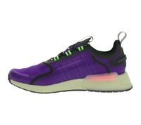 Sporty adidas NMD_V3 sneakers: sustainable running shoes for men and women with BOOST cushioning in orange/black, purple/black/green, or yellow/black