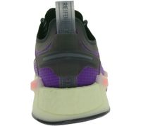 Sporty adidas NMD_V3 sneakers: sustainable running shoes for men and women with BOOST cushioning in orange/black, purple/black/green, or yellow/black