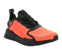 Sporty adidas NMD_V3 sneakers: sustainable running shoes for men and women with BOOST cushioning in orange/black, purple/black/green, or yellow/black