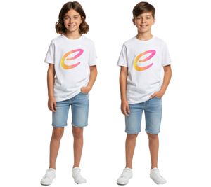 farbenfrohes Formula E Kinder T-Shirt Kurzarm-Shirt nachhaltiges Baumwoll-Shirt mit Formula E Logo 701223593 001 Weiß/Pink/Gelb