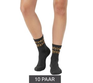 10 pares de calcetines de tenis cómodos para mujer ZWILLINGSHERZ con estampado de leopardo, ideales para el día a día, de algodón (modelo 4603S K258183, color gris/marrón)