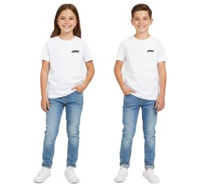 Fashionable Formula E Racing Division Kids' Short-Sleeve Cotton T-Shirt with Cartoon Print, 160 g/m², 701226975 001, White