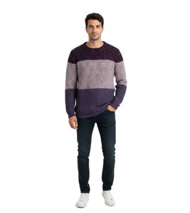 Modischer Herren-Strickpullover im Farbblock-Design Komfortabler Grobstrick mit Rundhalsausschnitt 6205 Rot/Weiß