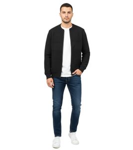 Maglione da uomo moderno in maglia, girocollo, cardigan a maglia grossa R-13337 nero