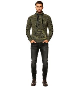 Stylischer Herren Strick-Pullover mit gestrickten Schlitzen am Ärmel Sweater 13328 Gelb