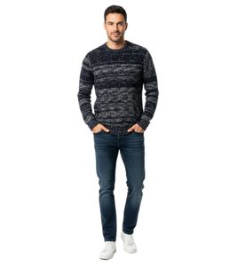 Stilvoller und hochwertiger melierter Strickpullover für einen modernen und vielseitigen Alltagslook 6245 Marine 