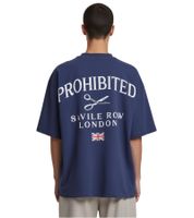 Prohibited Savile Row Team Men's T-Shirt, Cotton Shirt with Eye-Catching Back Print, Short Sleeve, Oversized Fit, PC-006-042, Navy