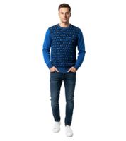 Pull en maille élégante et tendance, orné d'un motif géométrique moderne. Pull en maille fine 3178 Bleu